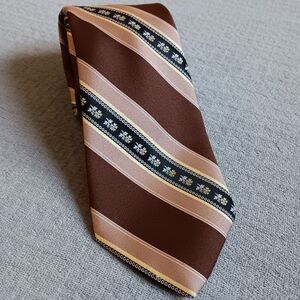 Vintage JCPenney Brown Black Gold Floral Stripe Necktie Mens Shop Casual Tie